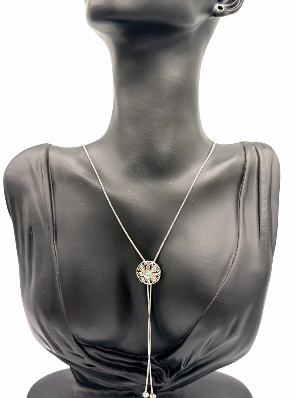 John Medeiros 18K Gold & Blue Stone Accent Lariat / Bolo Tie Necklace